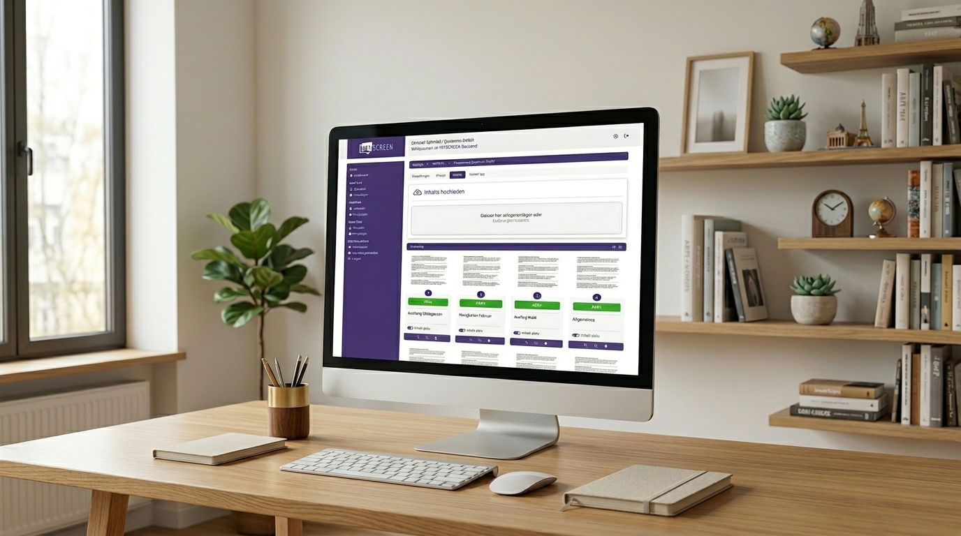Monitor mit Dashboard für zeitgesteuerte Inhalte in Kitas und Horten