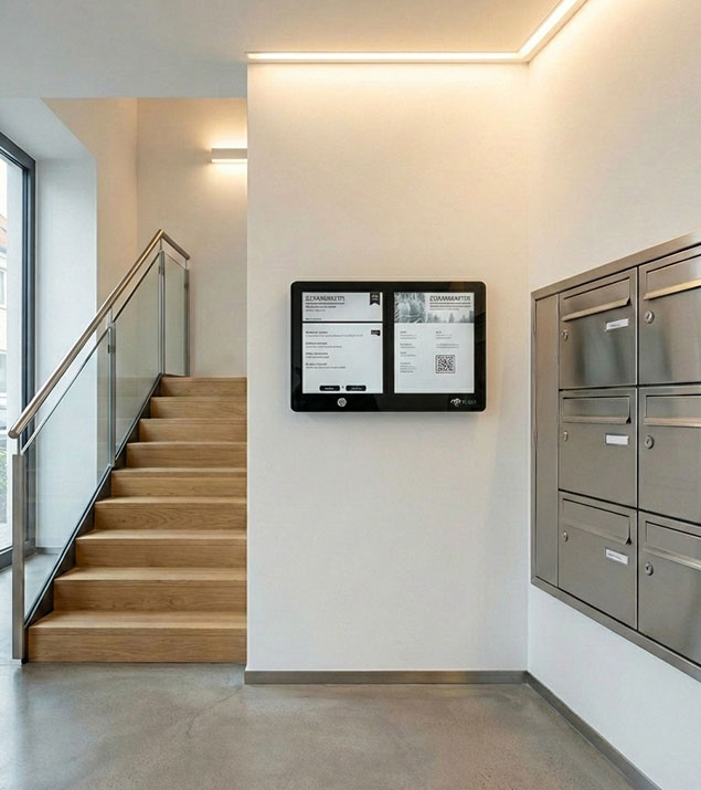 WYSCREEN EINK im Flur/Treppenhaus – Informationen sichtbar